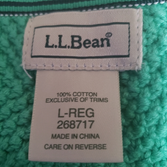 LL Bean L button waffle knit crisp apple green contrasting ribbed hems - Picture 9 of 9